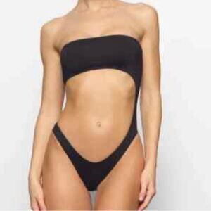 SKIMS Black Strapless Cutout swimsuit